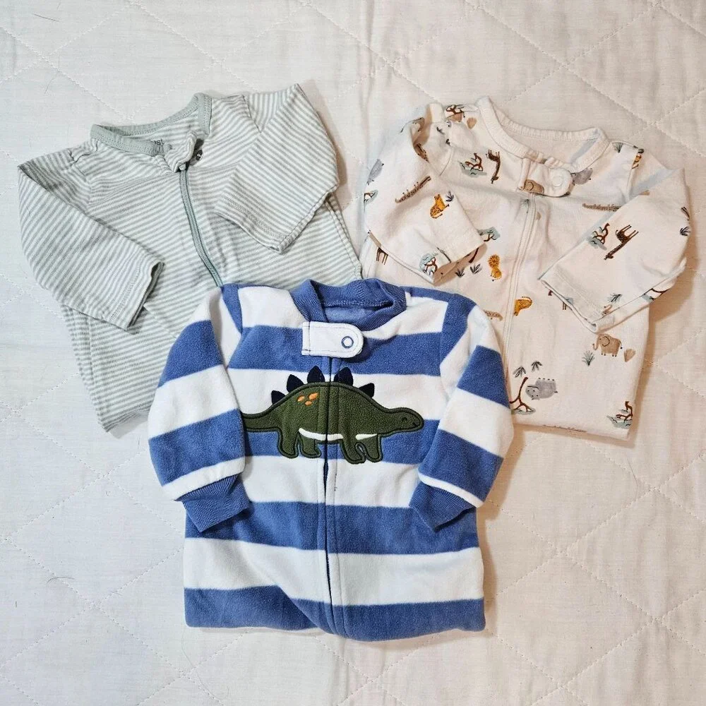 Carters Baby Boy Footed Sleepers Pajamas Play Suits Sz 3M Lot of 3‎ Zip-Up